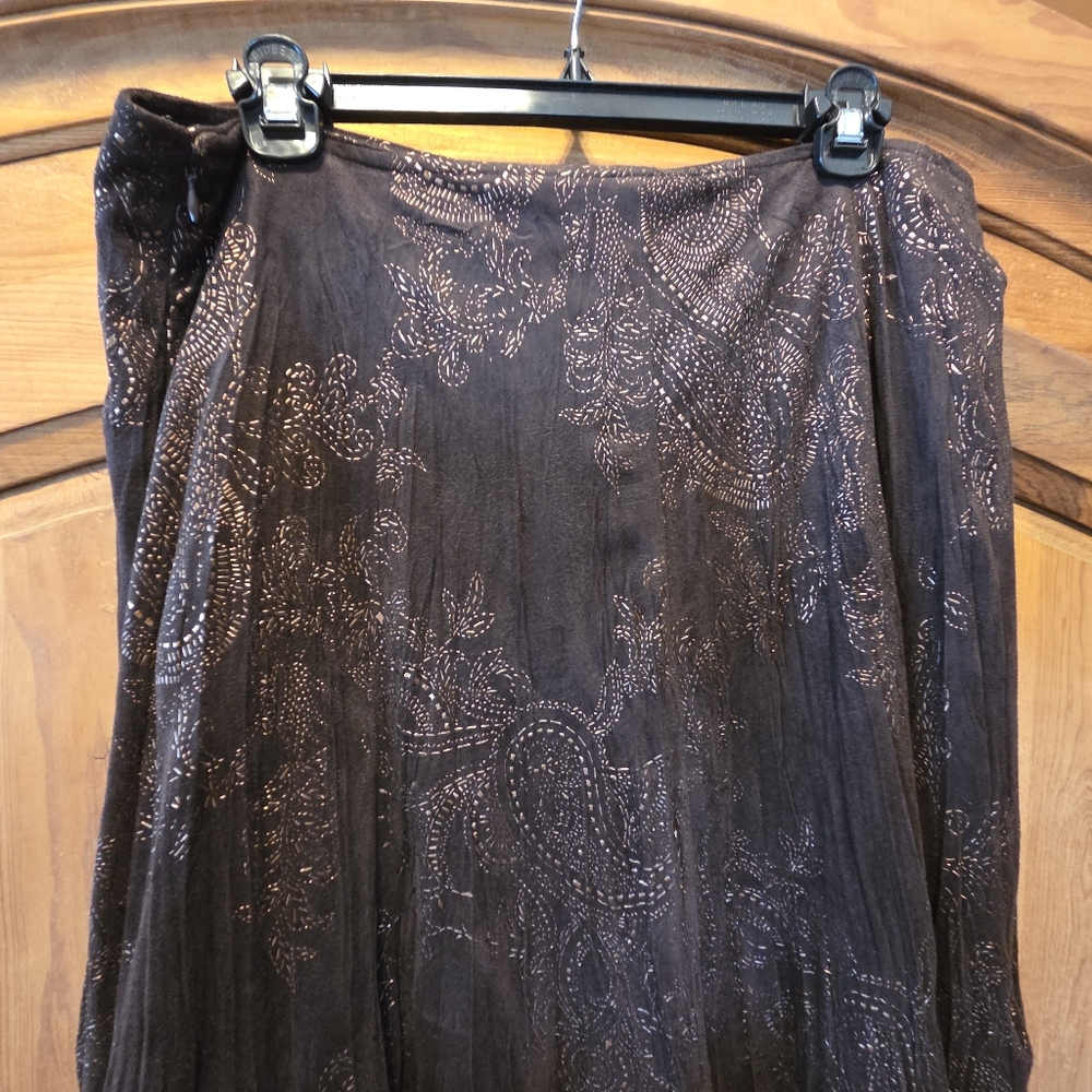 Reba Womens Maxi Lined Skirt Flowy Gypsy Boho Cowgirl Brown Copper Accents Sz 12 - Picture 2 of 10